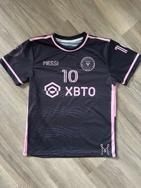 Men's Inter Miami-Inspired #10 Black and Pink Soccer Jersey